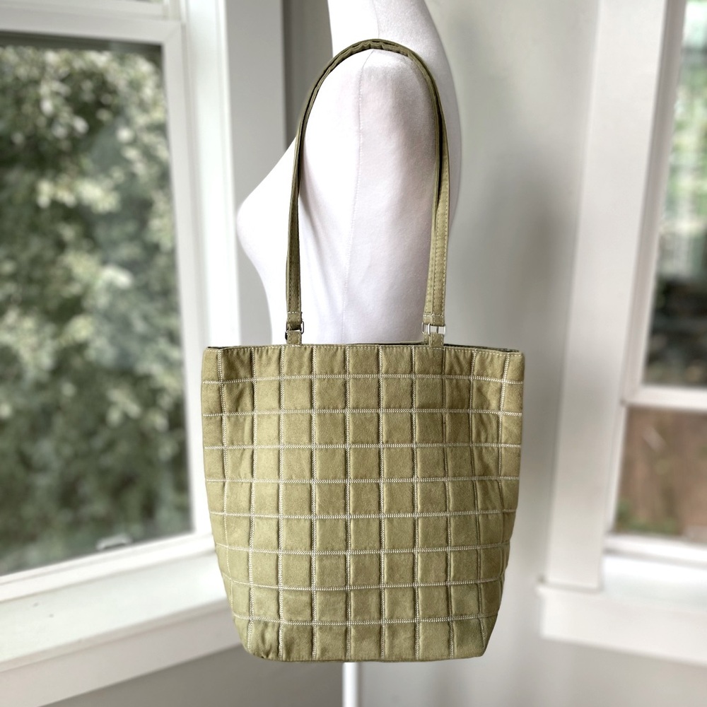 Bath & Body Work Sage Green Quilted Faux Suede Tote Bag Purse